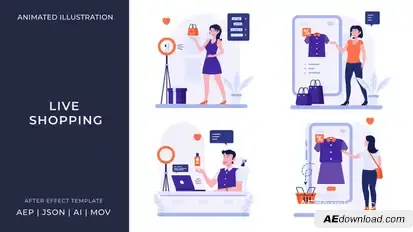 Live Shopping Animated Illustration | After Effects Elements template preview