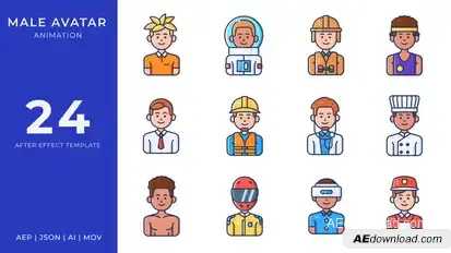 Male Avatar Animated Icons | After Effects Elements template preview
