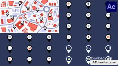 Map And Pin Location Icons for After Effects Elements template preview
