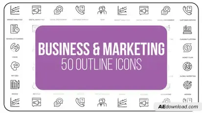 Marketing and Business - 50 Thin Line Icons Video Displays template preview