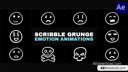 Minimal Scribble Grunge Emotion Animations | After Effects Elements template preview