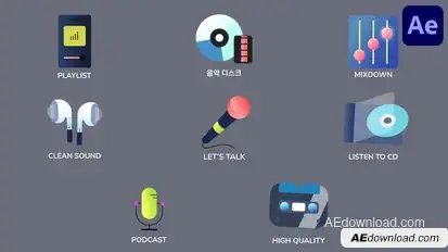 Music And Podcast Icons And Titles for After Effects Titles template preview