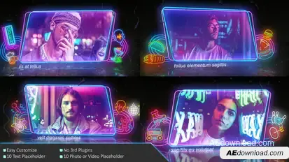 Neon Frame In The Rain Photo Slide Video Displays template preview