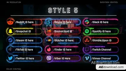 Neon Social Media Lower Thirds Video Displays template preview