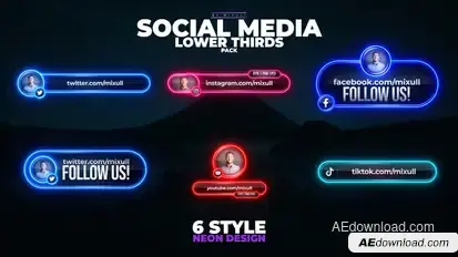 Neon Social Media Lower Thirds Elements template preview