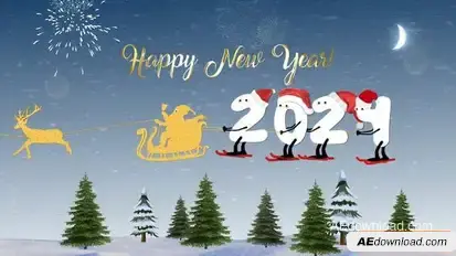 New Year Cartoon Skier | After Effects Openers template preview