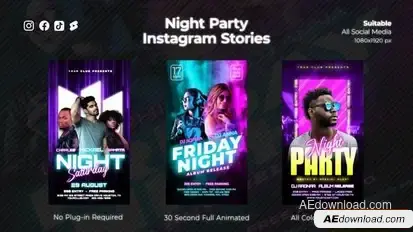 Night Party Instagram Stories Openers template preview