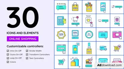 Online Shopping Icons and Elements Elements template preview