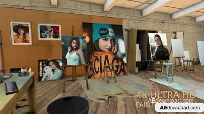 Photos on canvas in an Artist studio Video Displays template preview