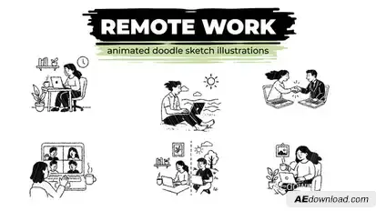 Remote Work - Animated Doodle Sketch Illustrations Elements template preview