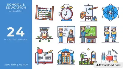 School & Education Animated Icons | After Effects Elements template preview