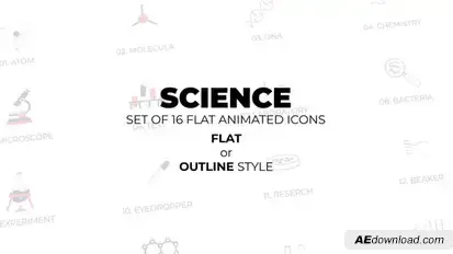 Science - Set of 16 Animated Icons Flat or Outline style Elements template preview