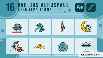 set of aerospace icon line color vector icon 2d animation video for astronomy concept Openers template preview