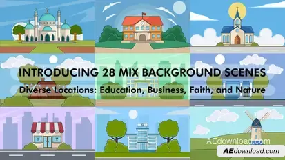 set of building background scenes vector illustration cartoon animation video Video Displays template preview