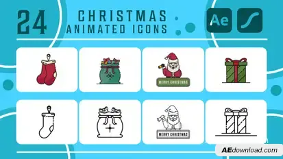 set of christmas icons pack animation video Openers template preview