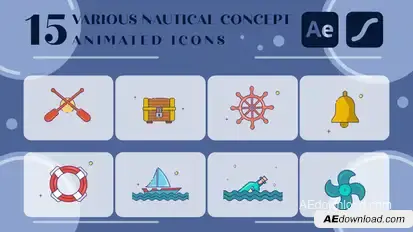 set of nautical icon line color 2D animation video Elements template preview
