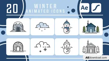set of winter icons pack animation video Video Displays template preview