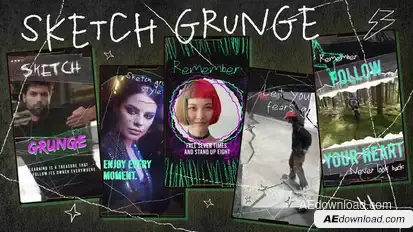 Sketch Grunge Stories Elements template preview