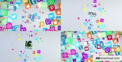 Social Media Flying Icons Logo Reveal Logo Stings template preview
