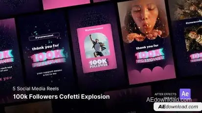 Social Media Reels - 100k Followers Confetti Explosion After Effects Project Files Product Promo template preview