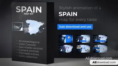Spain Animated Map - Kingdom of Spain Map Kit Video Displays template preview