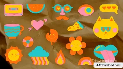 Sticker Pack - Retro 70s-80s After Effects Project Template Elements template preview