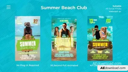 Summer Beach Club Instagram Reels Openers template preview