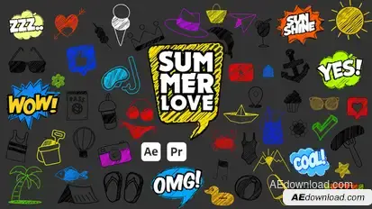 Summer Scribble Icons Titles template preview