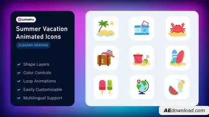 Summer Vacation Animated Icons Elements template preview