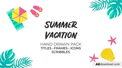 Summer Vacation. Hand Drawn Pack Titles template preview