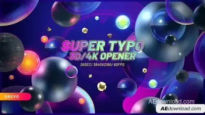 Super TYPO/ Abstract 3D Text/ Hero Comics/ TV Broadcast/ Intro Promo/ Light and Sphere Glass Bubbles Video Displays template preview