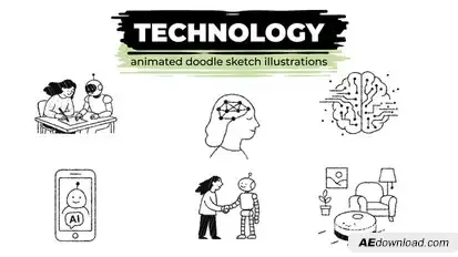 Technology and AI - Animated Doodle Sketch Illustrations Elements template preview