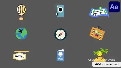 Travel Icons And Vacation Elements Pack for After Effects Elements template preview
