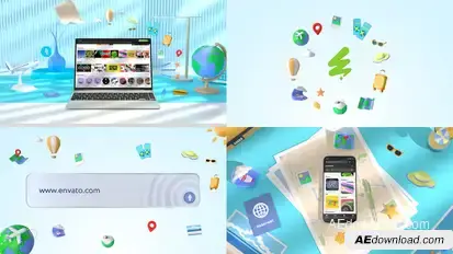 Travel Website and 3D Logo Product Promo template preview