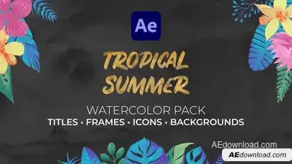 Tropical Summer. Watercolor Pack Titles template preview