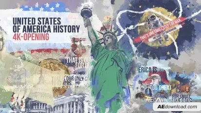 United States of America History 4K Intro/ American Flag/ Moon Landing/ Civil War/ Statue of Liberty Openers template preview