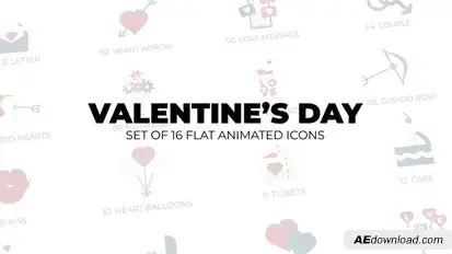 Valentine's day - Set of 16 Animation Icons Elements template preview