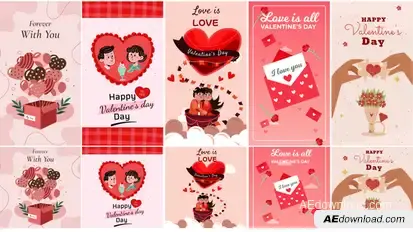 Valentine's Day Instagram Stories & Posts - Cartoon Animation pack Video Displays template preview