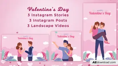 Valentine's Day Romantic Couples Instagram Stories & Posts - Cartoon Animation pack Video Displays template preview