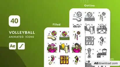 Volleyball Animated Icons | After Effects Elements template preview