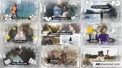 Photo Slideshow \ Watercolor & Doodles Video Displays template preview
