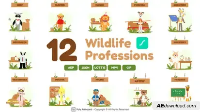 Wildlife Professions Lottie Scenes Elements template preview