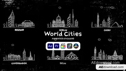 World Cities Animated Stickers Elements template preview