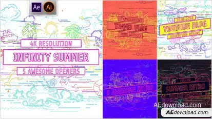 Youtube/ Infinity Summer Openers/ Social Media/ Line Icons/ Cartoon/ Music Dance Party/ IGTV/ Event Titles template preview