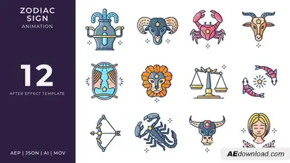 Zodiac Sign Animated Icons | After Effects Elements template preview