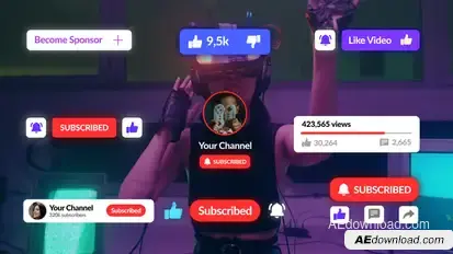 YouTube Buttons Pack for Premiere Pro Premiere Pro template preview